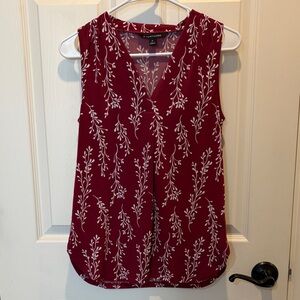 41 Hawthorn Burgundy V-Neck Blouse with Cream Leaf Pattern